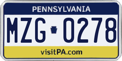PA license plate MZG0278