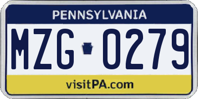 PA license plate MZG0279