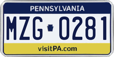 PA license plate MZG0281