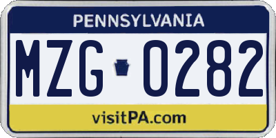 PA license plate MZG0282