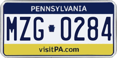 PA license plate MZG0284