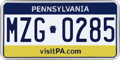 PA license plate MZG0285