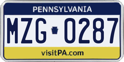 PA license plate MZG0287