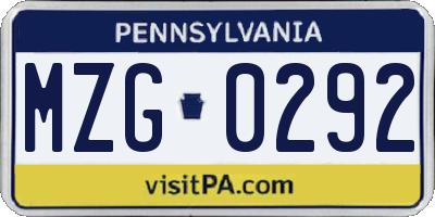 PA license plate MZG0292