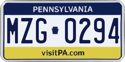 PA license plate MZG0294