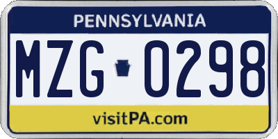 PA license plate MZG0298