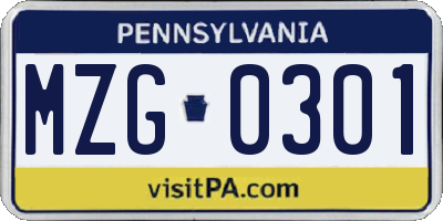 PA license plate MZG0301