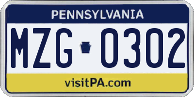 PA license plate MZG0302