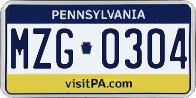 PA license plate MZG0304
