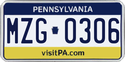 PA license plate MZG0306