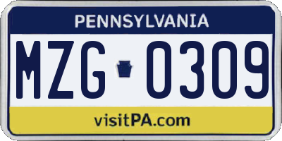 PA license plate MZG0309