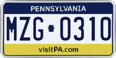 PA license plate MZG0310