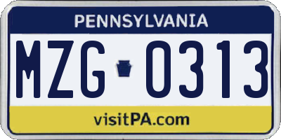 PA license plate MZG0313