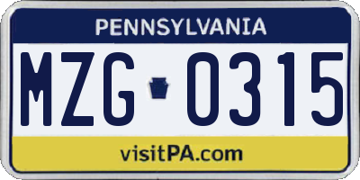 PA license plate MZG0315