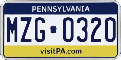 PA license plate MZG0320