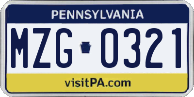 PA license plate MZG0321