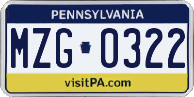 PA license plate MZG0322