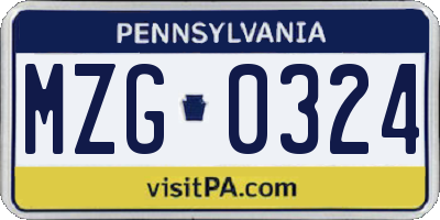 PA license plate MZG0324