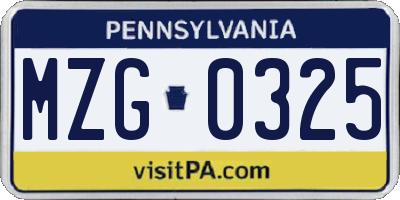 PA license plate MZG0325