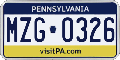 PA license plate MZG0326