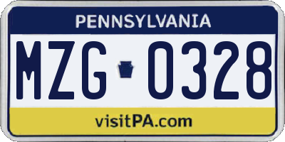 PA license plate MZG0328