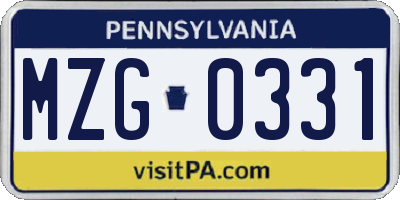 PA license plate MZG0331