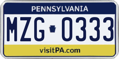 PA license plate MZG0333