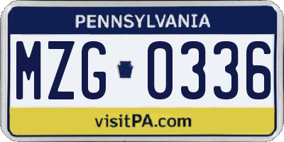 PA license plate MZG0336