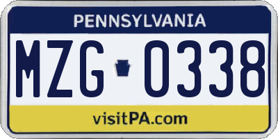PA license plate MZG0338