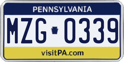 PA license plate MZG0339