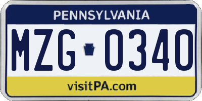 PA license plate MZG0340