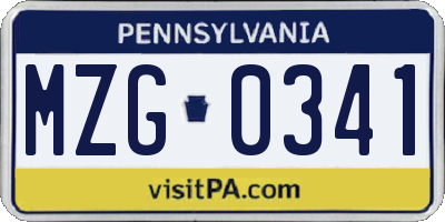 PA license plate MZG0341
