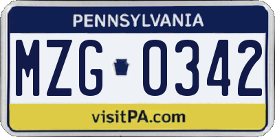 PA license plate MZG0342