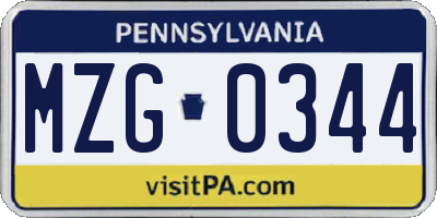 PA license plate MZG0344