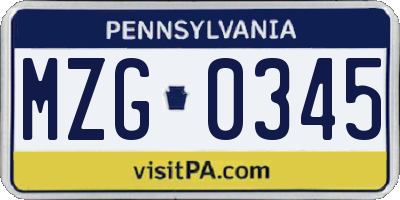 PA license plate MZG0345