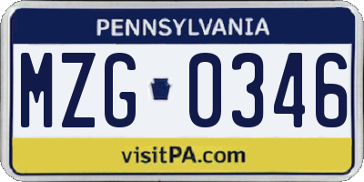 PA license plate MZG0346