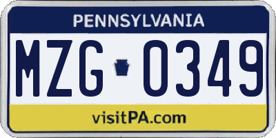 PA license plate MZG0349