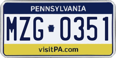 PA license plate MZG0351