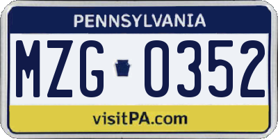 PA license plate MZG0352