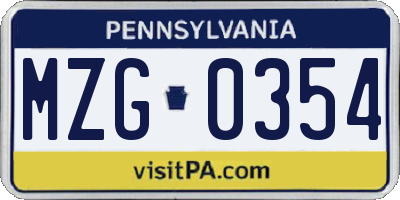 PA license plate MZG0354