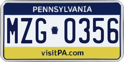 PA license plate MZG0356