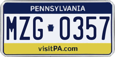 PA license plate MZG0357