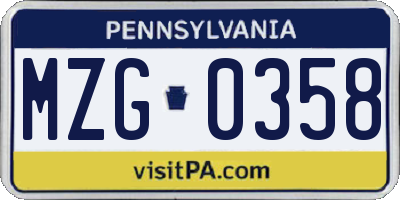 PA license plate MZG0358