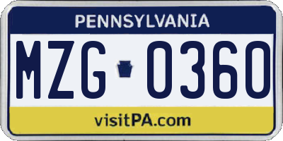 PA license plate MZG0360