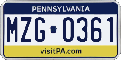 PA license plate MZG0361