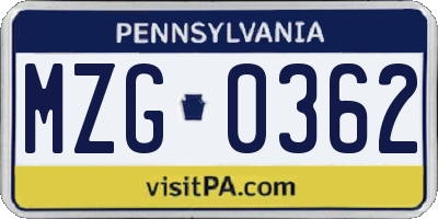 PA license plate MZG0362