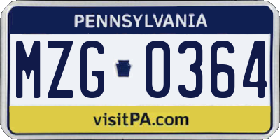 PA license plate MZG0364