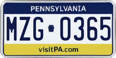 PA license plate MZG0365