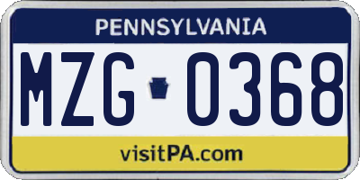 PA license plate MZG0368