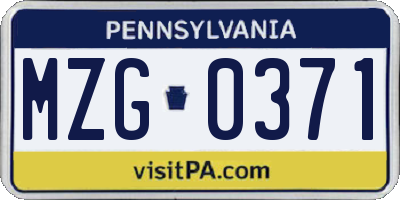 PA license plate MZG0371